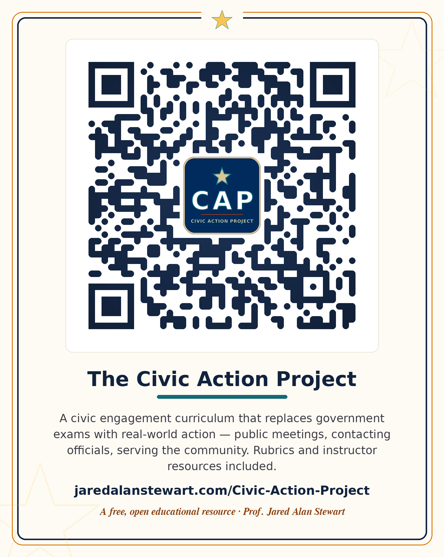 Scannable QR card linking to the Civic Action Project